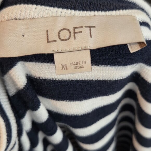 Loft Women's Midi Dress Cap Sleeve Twist Side Detail Black White Striped Size XL - Picture 6 of 7